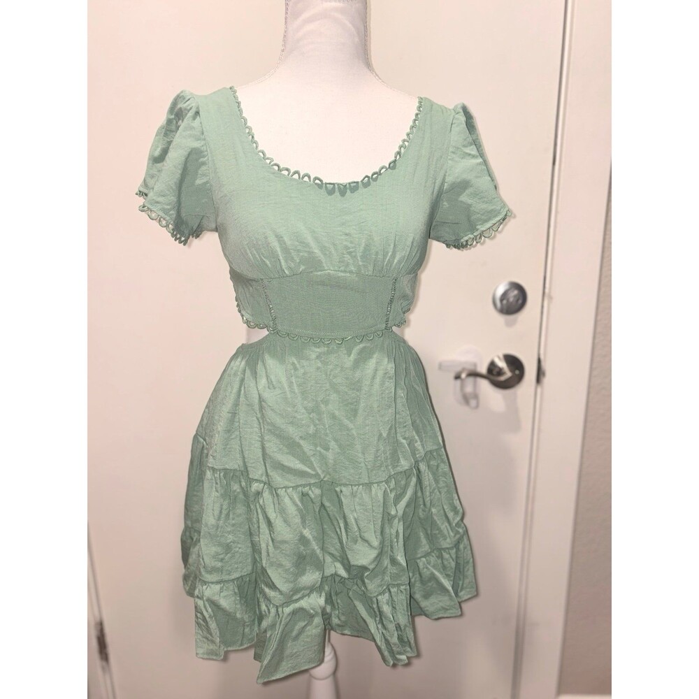 The Clothing Company Sage Green Side/Back Cut Out Midi Dress Size Small EUC‎
